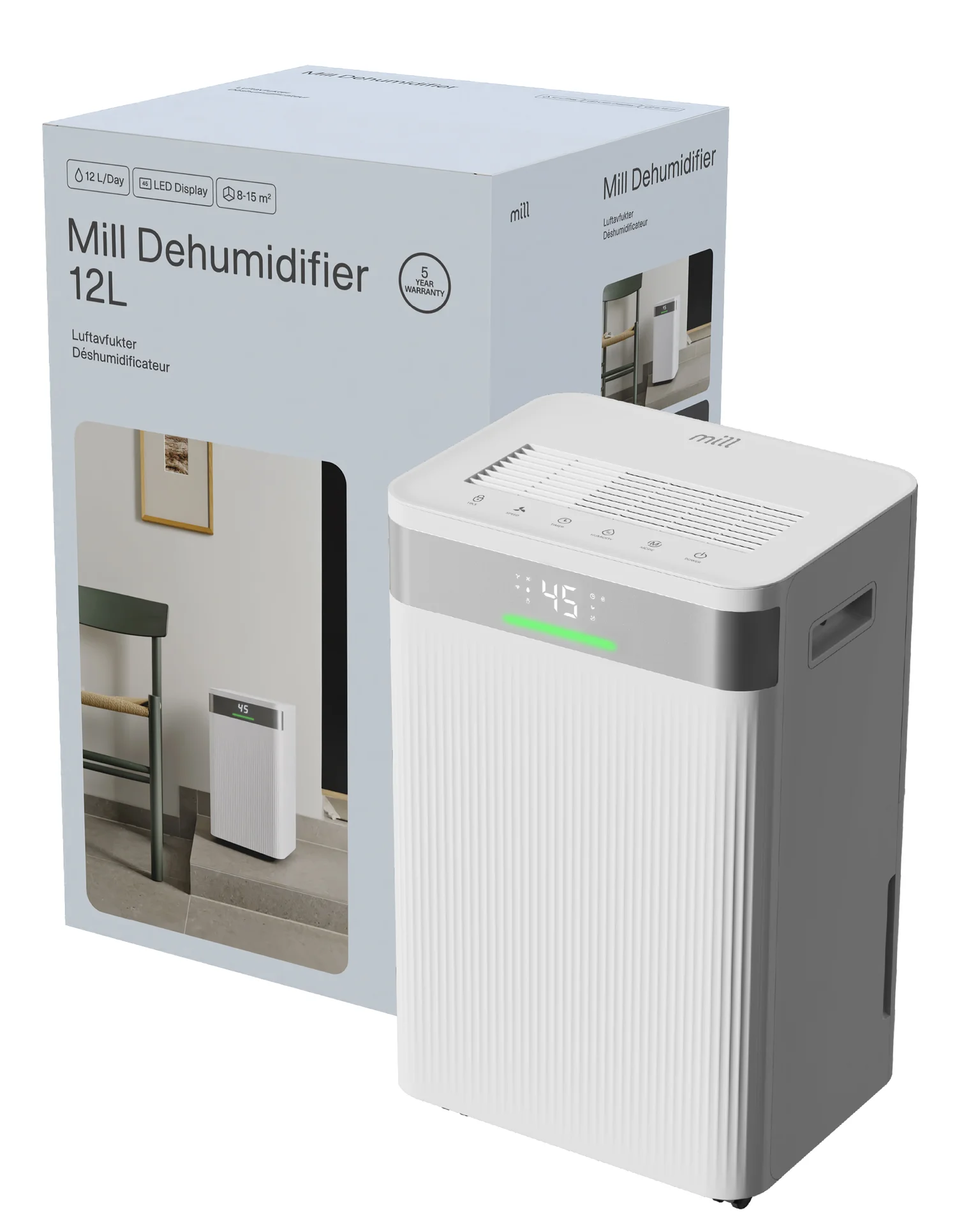 Mill Dehumidifier   MDH12   Power 200 W   Suitable for rooms up to 8-15 m²   Water tank capacity 2 L   White - Image 11