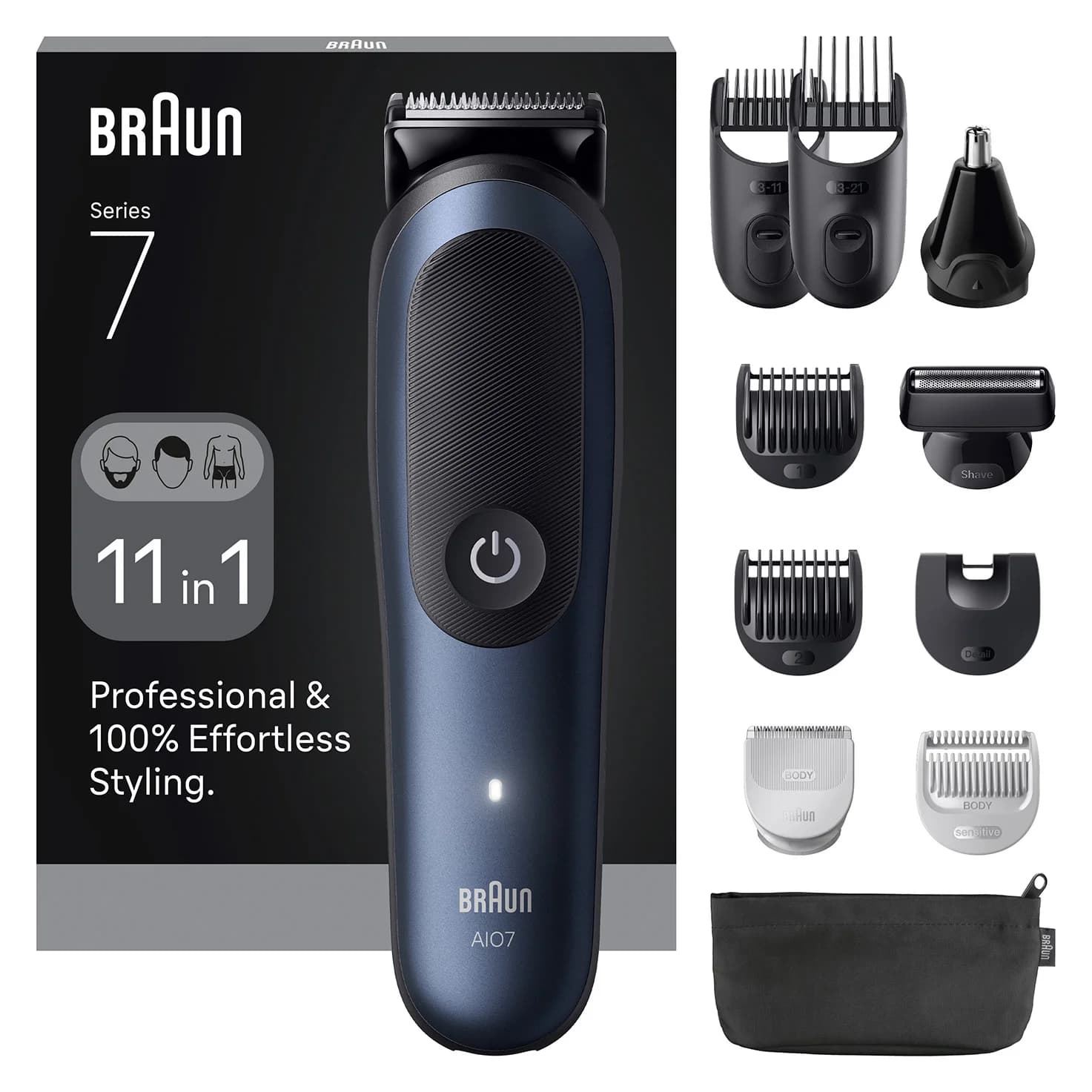 Braun 11in1 Grooming Kit   All-in-One Series 7 AIO7540   Cordless   Number of length steps 14   Black/Blue - Image 1