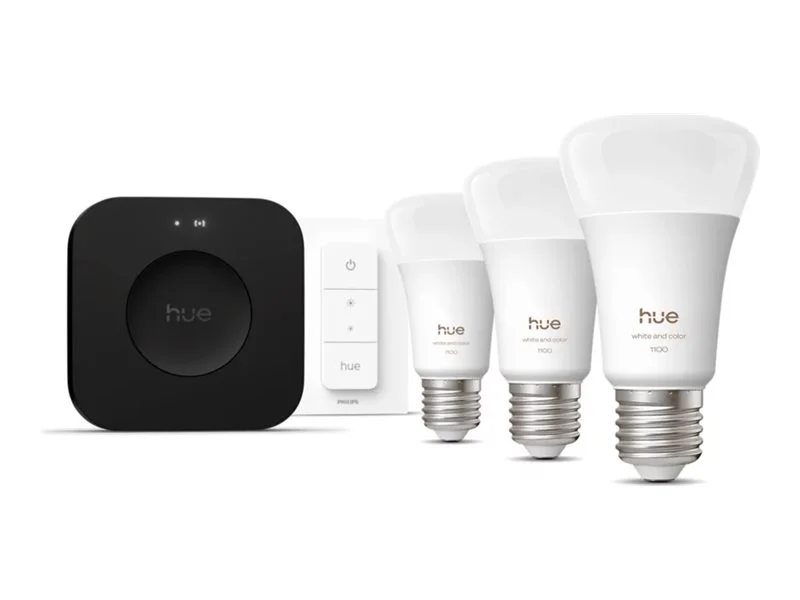 Philips Hue Starter set: 3 smart E27 bulbs, dimmer switch, Hue Bridge Pro   E27   White and colored light - Image 2