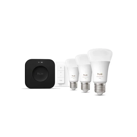 Philips Hue Starter set: 3 smart E27 bulbs, dimmer switch, Hue Bridge Pro   E27   White and colored light - Image 3