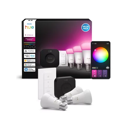 Philips Hue Starter set: 3 smart E27 bulbs, dimmer switch, Hue Bridge Pro   E27   White and colored light - Image 5