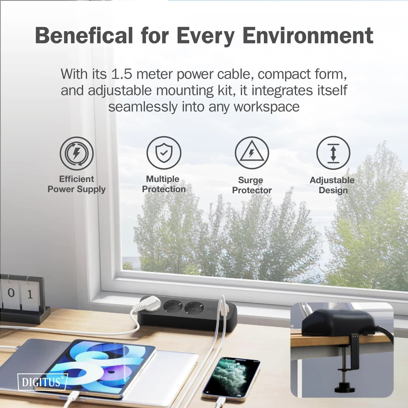 Digitus 3-way office socket strip with 2x USB-A and 1x USB-C connections   DA-70625 - Image 11