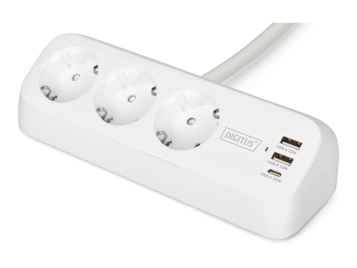 Digitus 3-way office socket strip with 2x USB-A and 1x USB-C connections   DA-70626 - Image 1