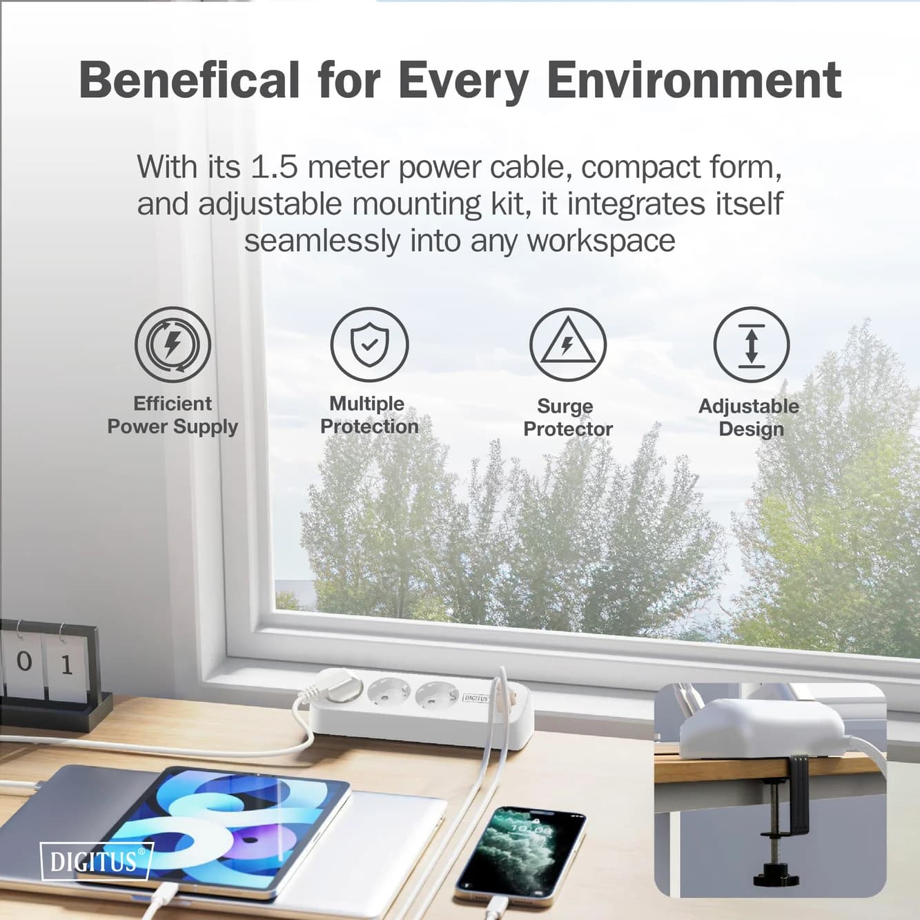 Digitus 3-way office socket strip with 2x USB-A and 1x USB-C connections   DA-70626 - Image 9