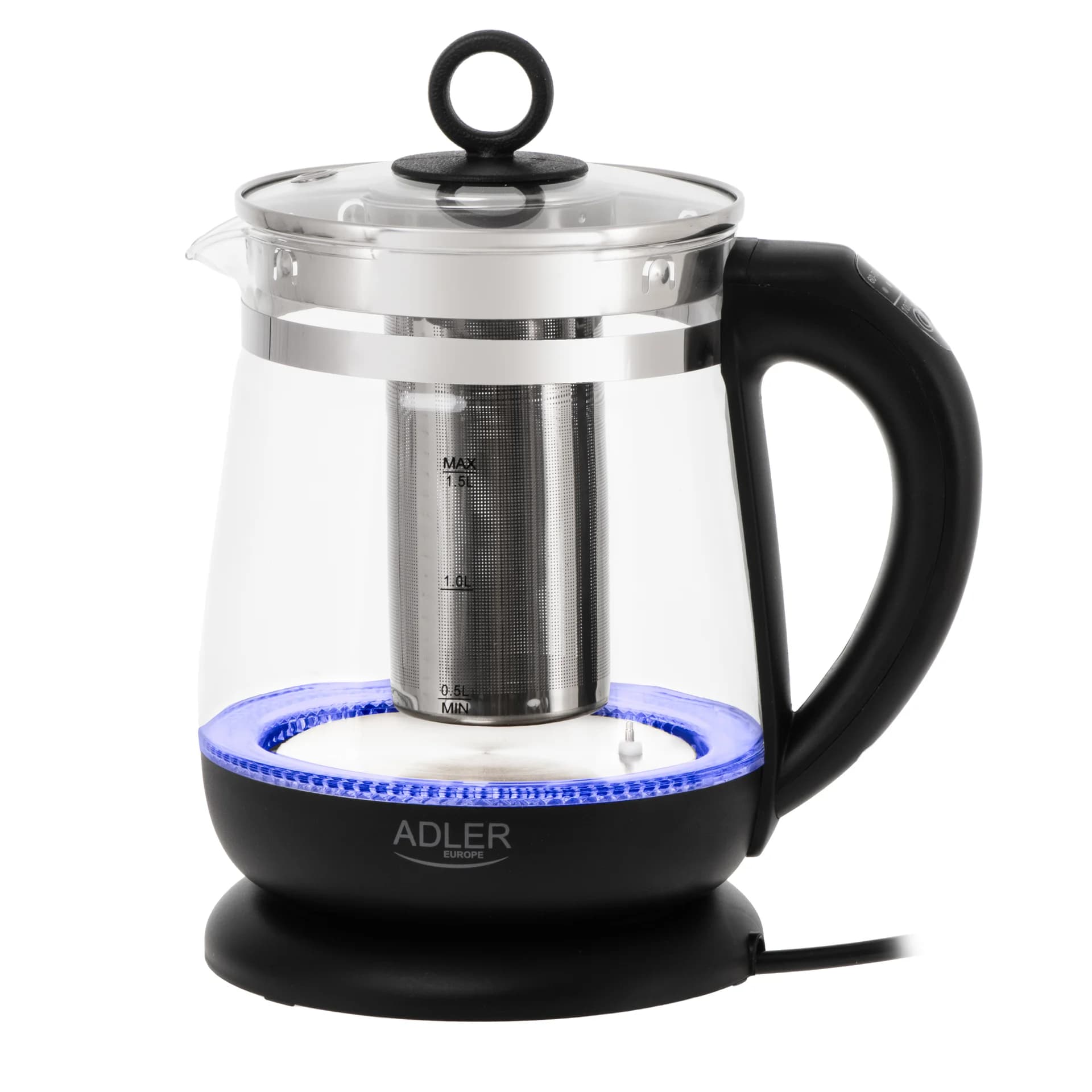 Adler Kettle   AD 1299   Electric   2200 W   1.5 L   Glass   360° rotational base   Black - Image 1