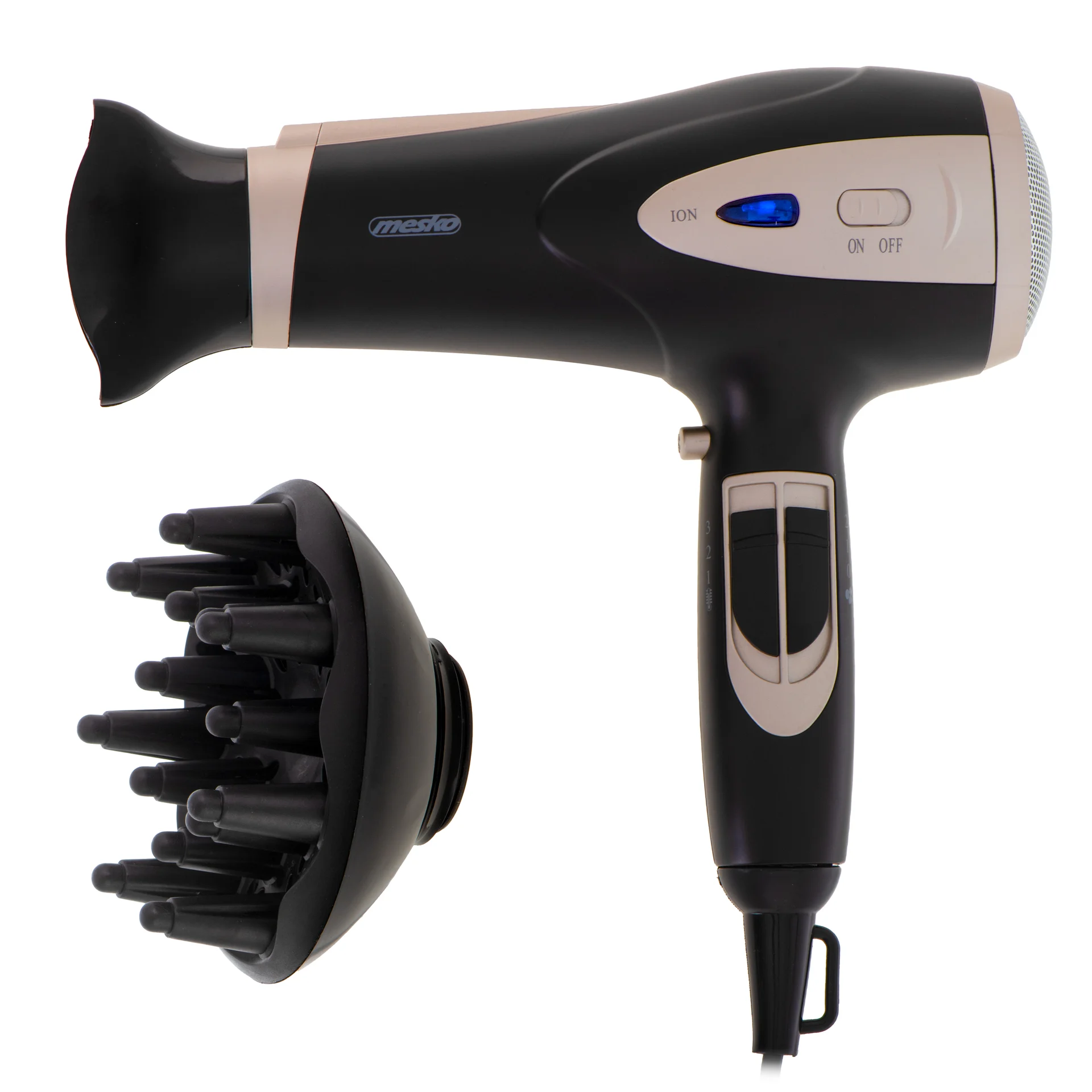 Mesko Hair Dryer   MS 2287   2200 W   Number of temperature settings 3   Diffuser nozzle   Black/Champagne - Image 1