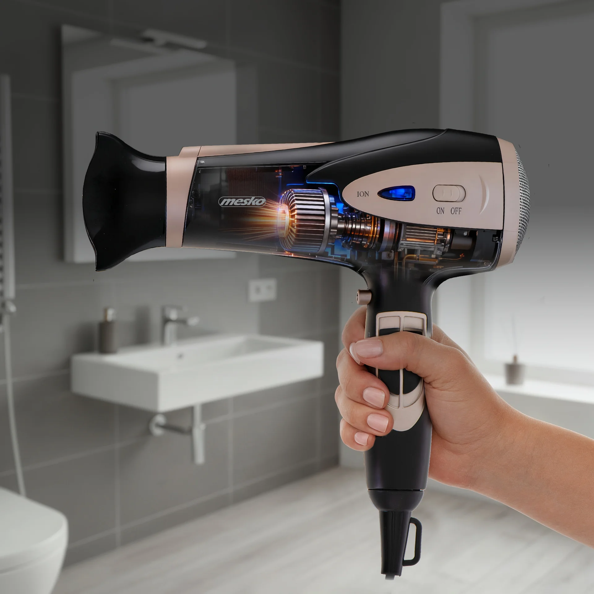 Mesko Hair Dryer   MS 2287   2200 W   Number of temperature settings 3   Diffuser nozzle   Black/Champagne - Image 13
