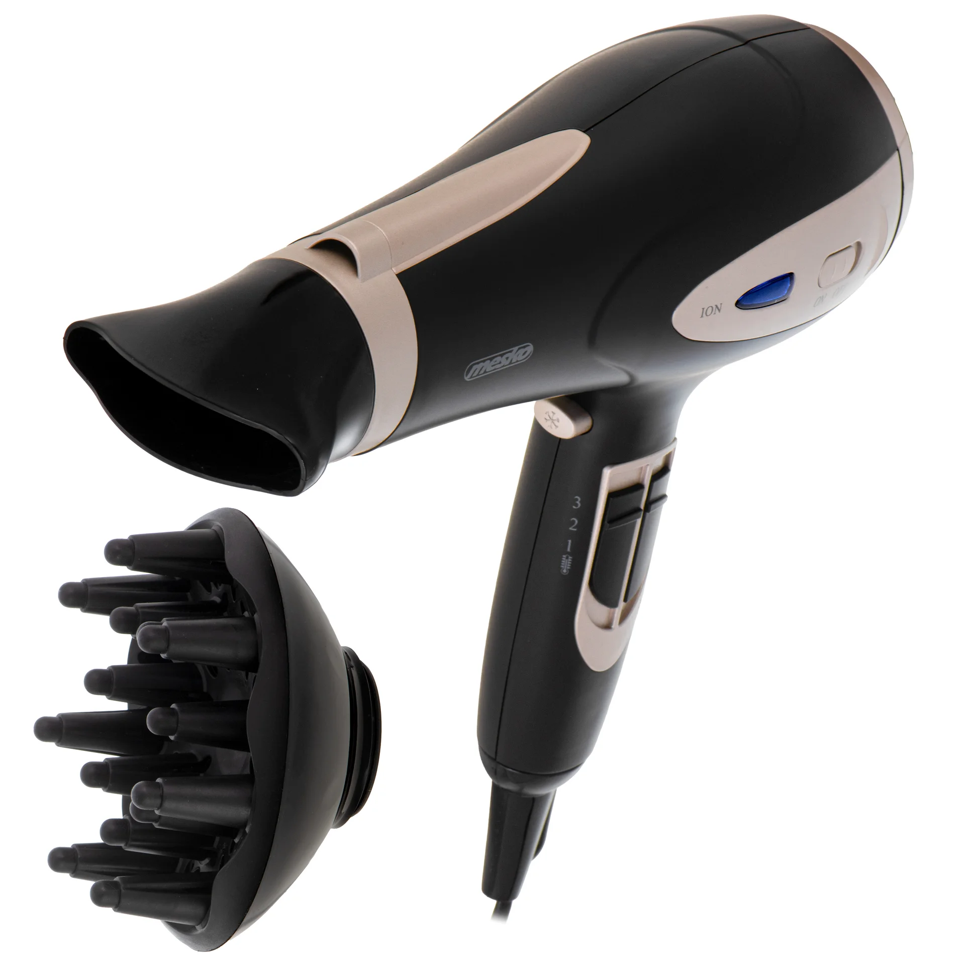 Mesko Hair Dryer   MS 2287   2200 W   Number of temperature settings 3   Diffuser nozzle   Black/Champagne - Image 2