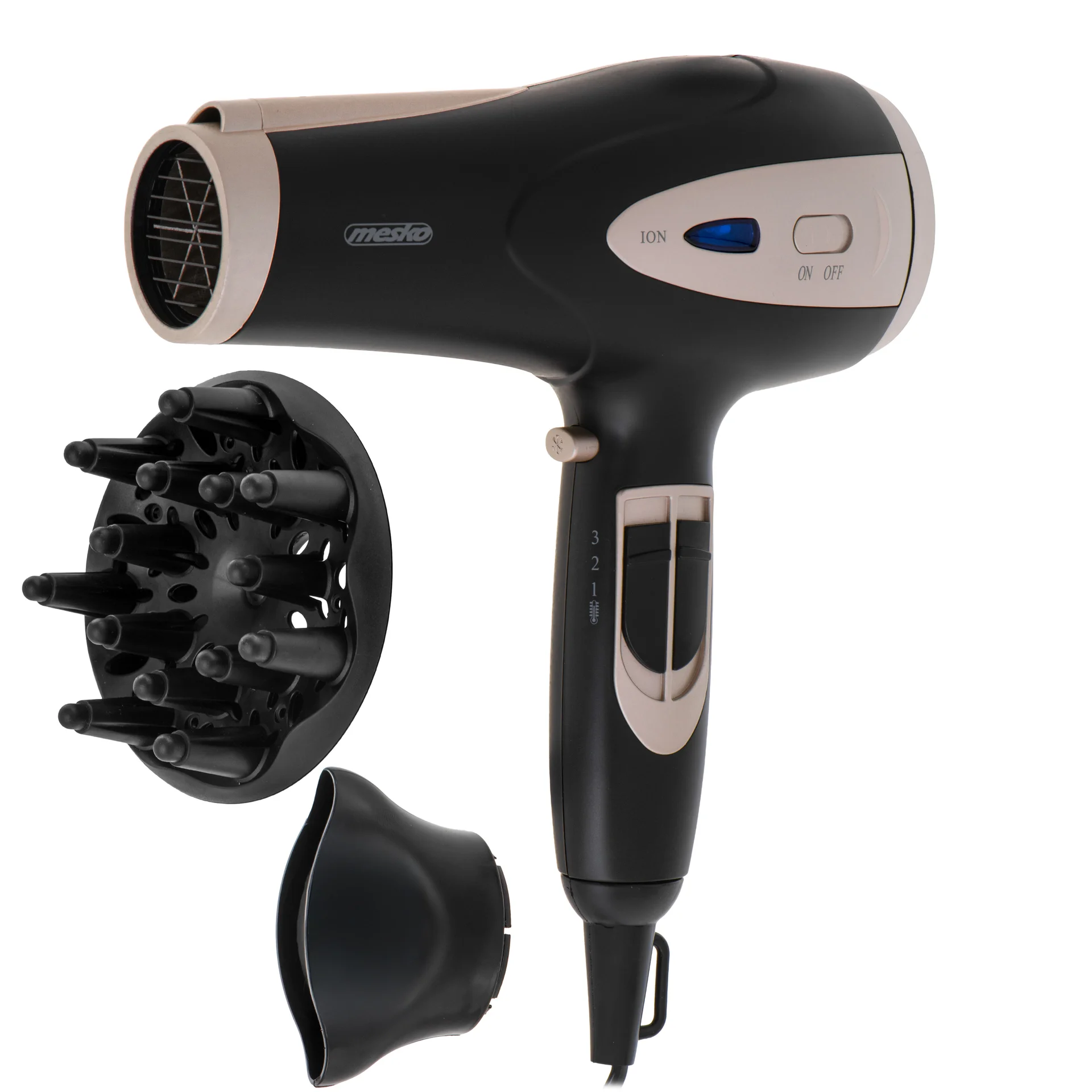 Mesko Hair Dryer   MS 2287   2200 W   Number of temperature settings 3   Diffuser nozzle   Black/Champagne - Image 3