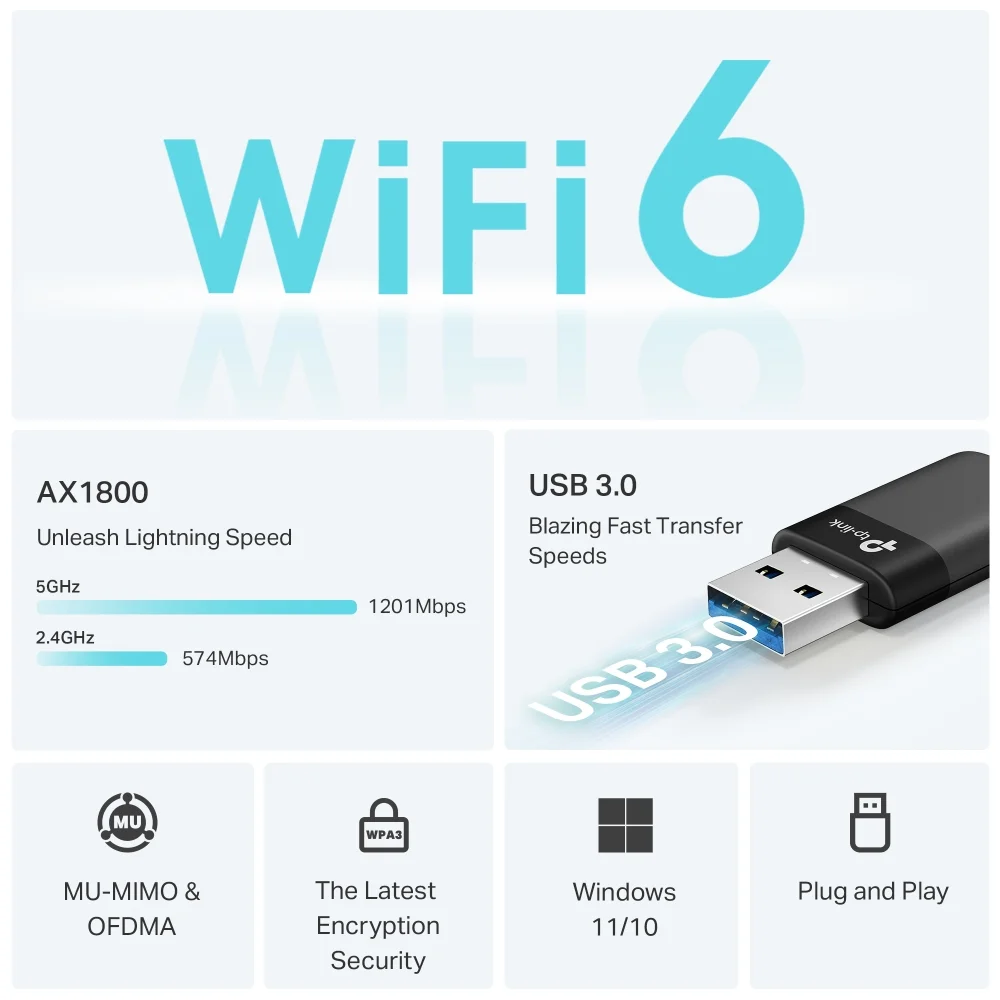 TP-LINK Archer TX23U AX1800 Mini Wi-Fi6 Wireless USB Adapter 802.11ax MU-MiMO Yes no PoE - Image 5