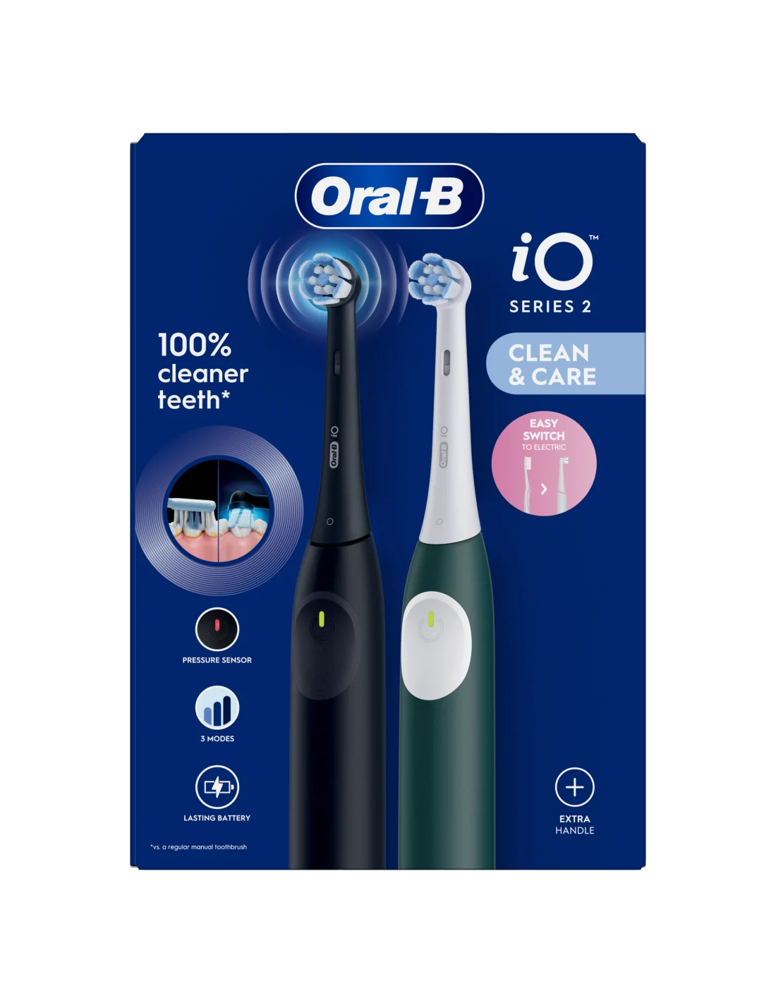 Oral-B Electric Toothbrush, Duo pack iO2 Series Rechargeable For adults Number of brush heads included 2 Number of teeth brushing modes 3 Night Black and Green Forest - Image 3