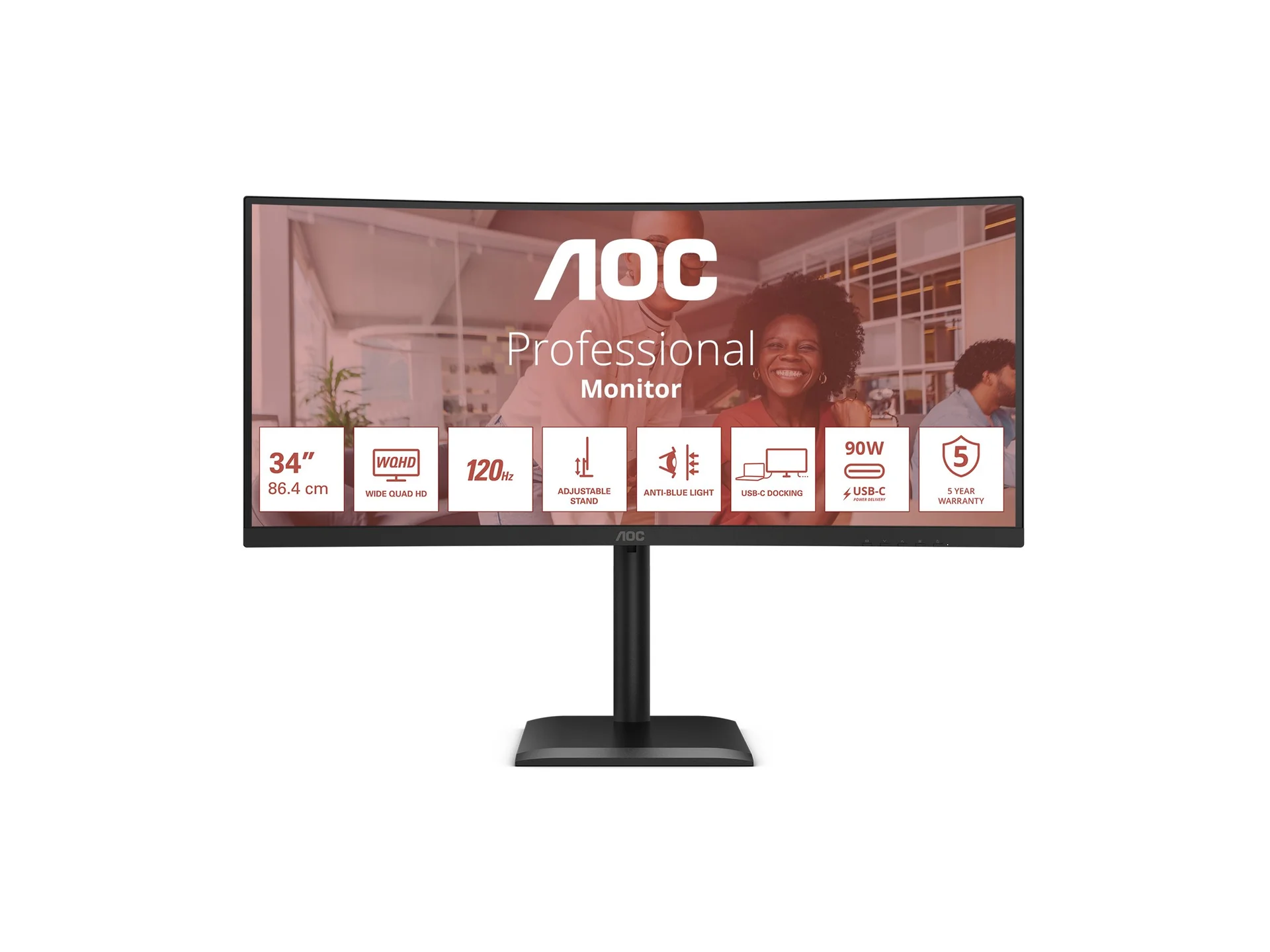 AOC CU34E4CV 34 " VA 21:9 120 Hz 4 ms 3440 x 1440 pixels HDMI ports quantity 2 Black - Image 2