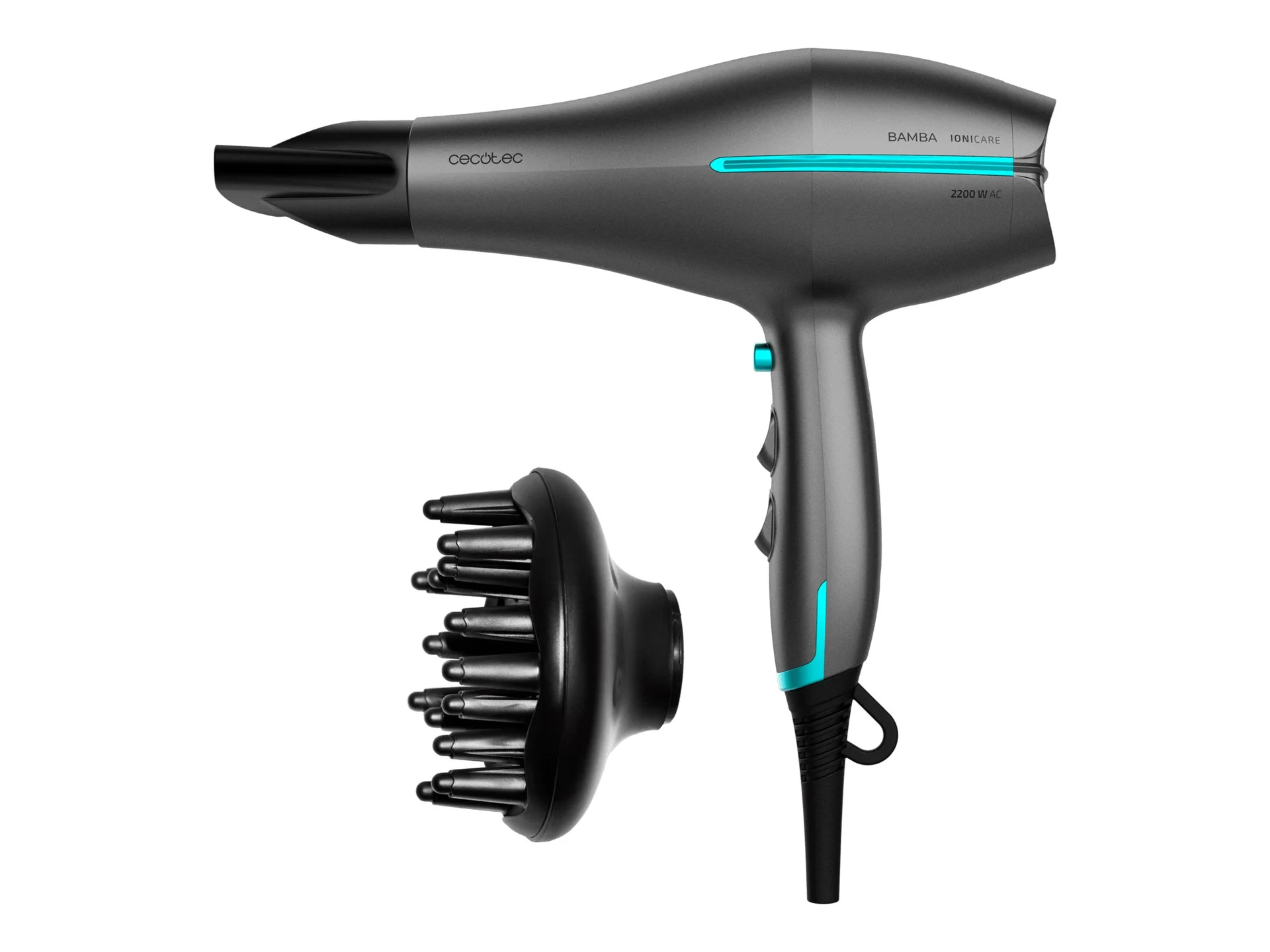 Cecotec Hair dryer IoniCare 5300 Maxi Aura Black 2200 W Number of temperature settings 3 Ionic function Black/Grey Diffuser nozzle - Image 1