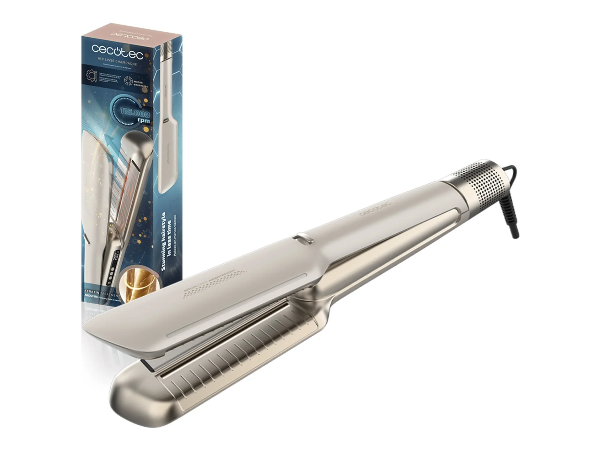 Cecotec Hair Straightener Air Lisse Champagne Ceramic heating system Ionic function Temperature (max) 230 °C Temperature (min) 100 °C Number of heating levels 3 1600 W Champagne - Image 1