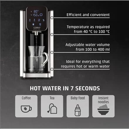 Caso HW 666 Inox Turbo Hot Water Dispenser Electric 2200-2600 W 2.7 L Plastic/Stainless Steel Stainless steel/Black - Image 3