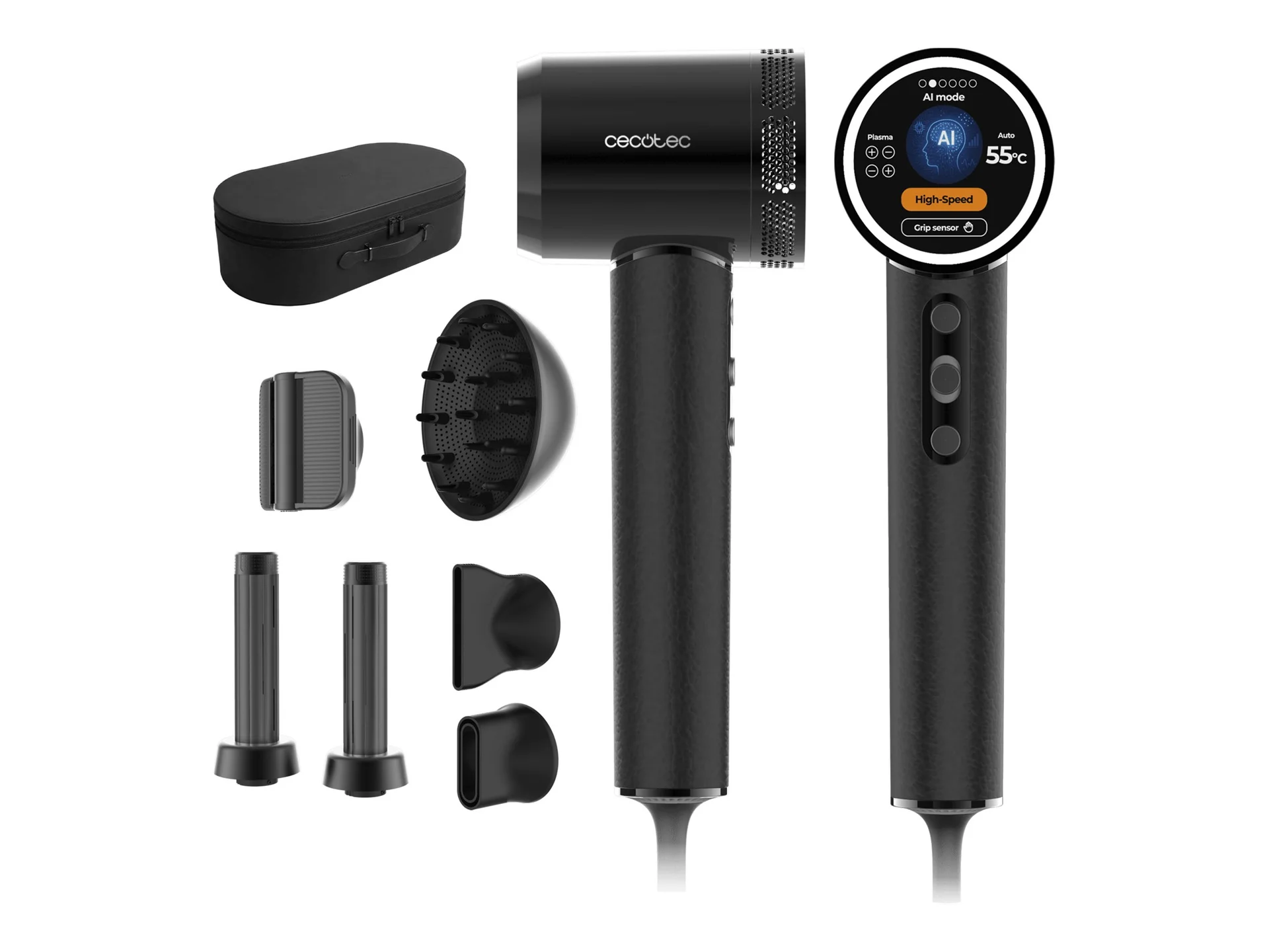 Cecotec Hair Dryer DryGlam Waves i-Sensor Pro 1600 W Number of temperature settings 4 Ionic function Black Diffuser nozzle - Image 1