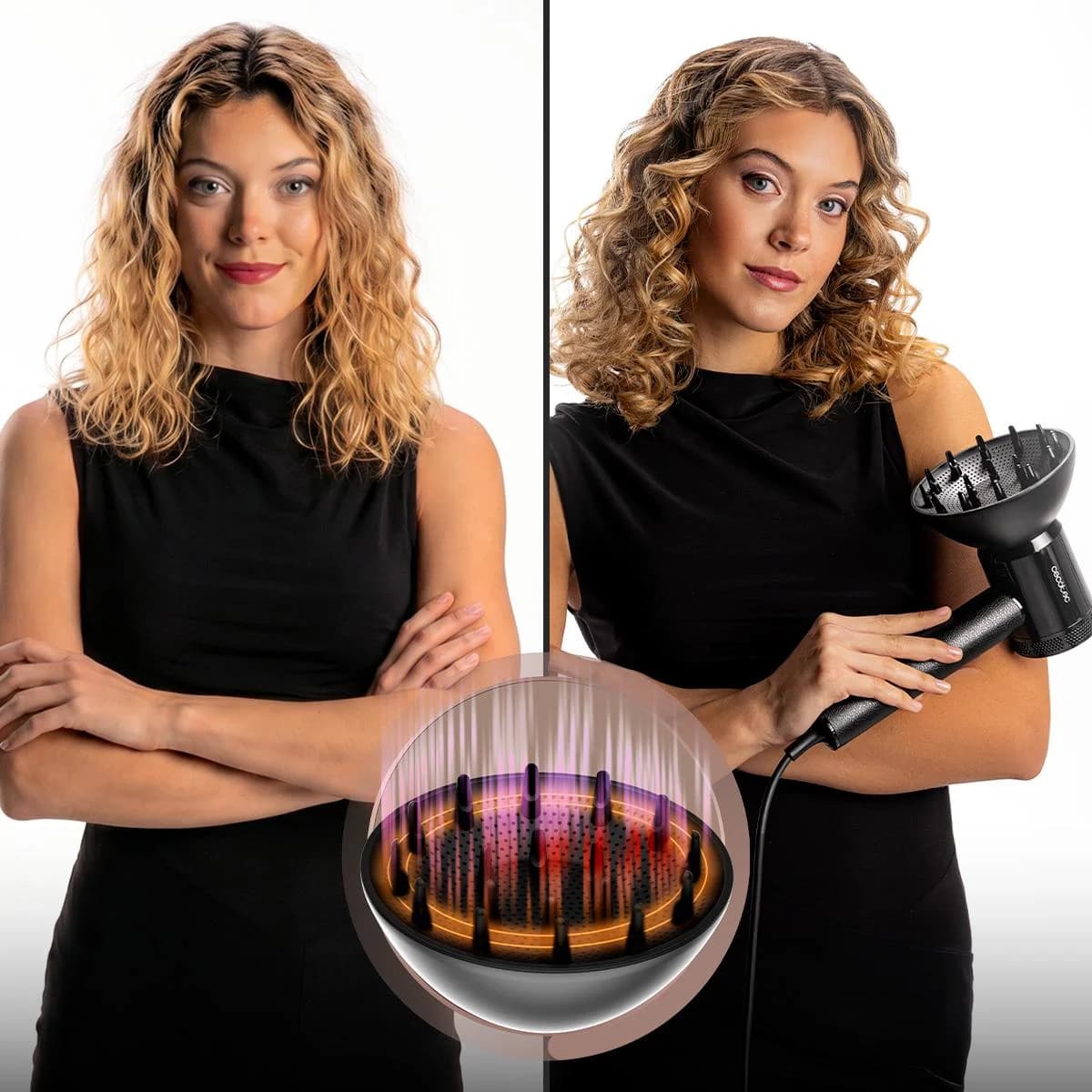 Cecotec Hair Dryer DryGlam Waves i-Sensor Pro 1600 W Number of temperature settings 4 Ionic function Black Diffuser nozzle - Image 4