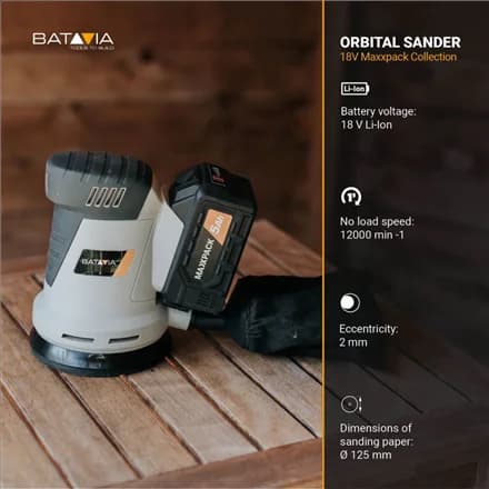 Batavia B.V. 18V Cordless Orbital Sander 125mm; Compact and balanced design for precise sanding - Image 6