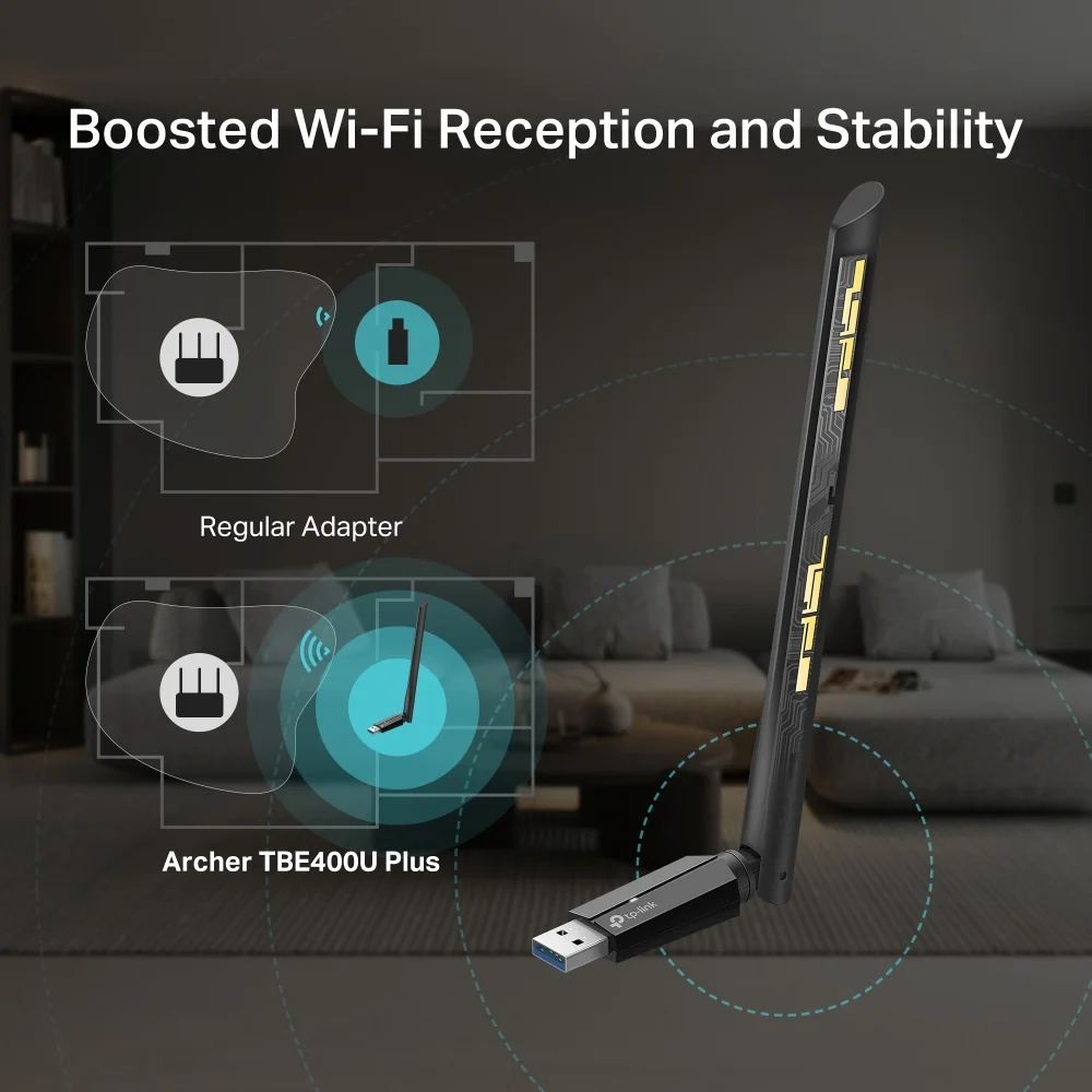 TP-LINK BE6500 Tri-Band Wi-Fi 7 High Gain Wireless USB Adapter Archer TBE400U Plus 2.4 GHz, 5 GHz, 6 GHz 802.11ax MU-MiMO No no PoE Antenna type High-Gain Tri-Band - Image 8