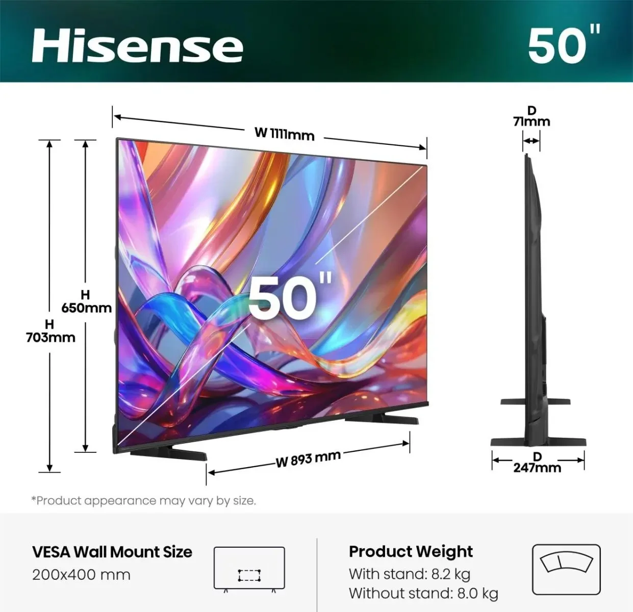Hisense TV 50E7S 50" Smart TV VIDAA OS UHD Black - Image 7