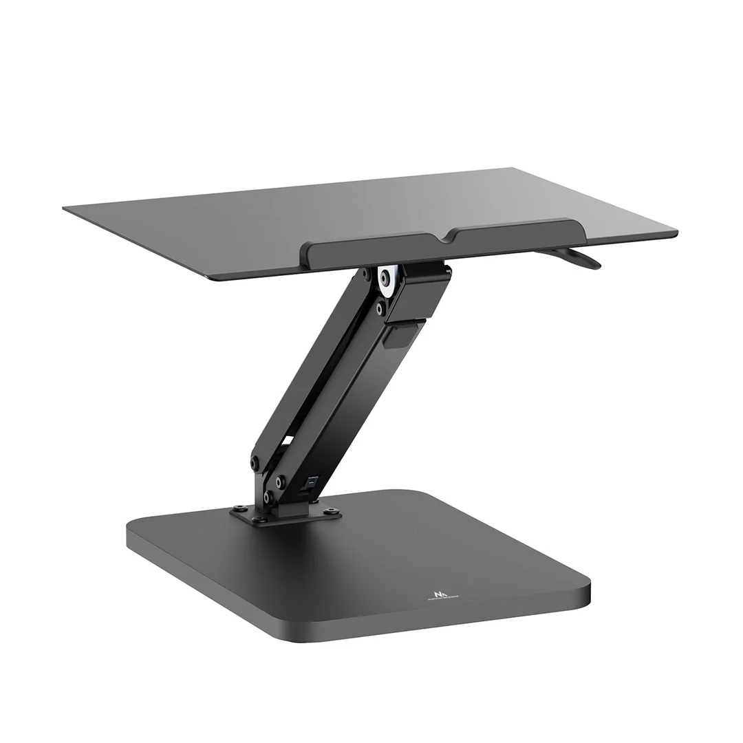 Maclean desk stand for monitor or laptop, gas spring, for standing and sitting work, black, MC-493 - Image 1