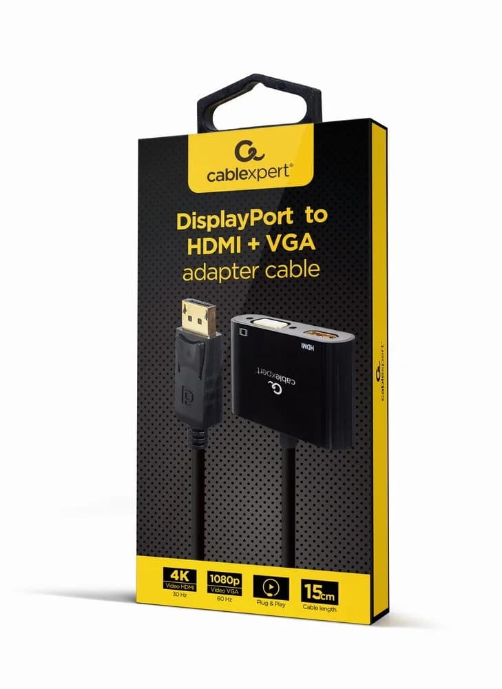 Gembird A-DPM-HDMIFVGAF-01 DisplayPort male to HDMI female + VGA female adapter cable, black - Image 2