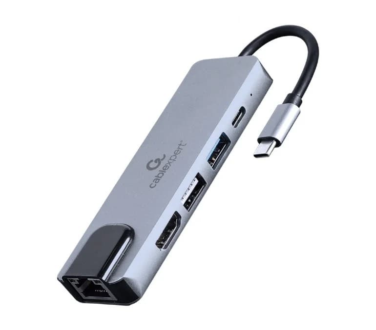 Gembird A-CM-COMBO5-04 USB Type-C 5-in-1 multi-port adapter (Hub + HDMI + PD + LAN) - Image 1