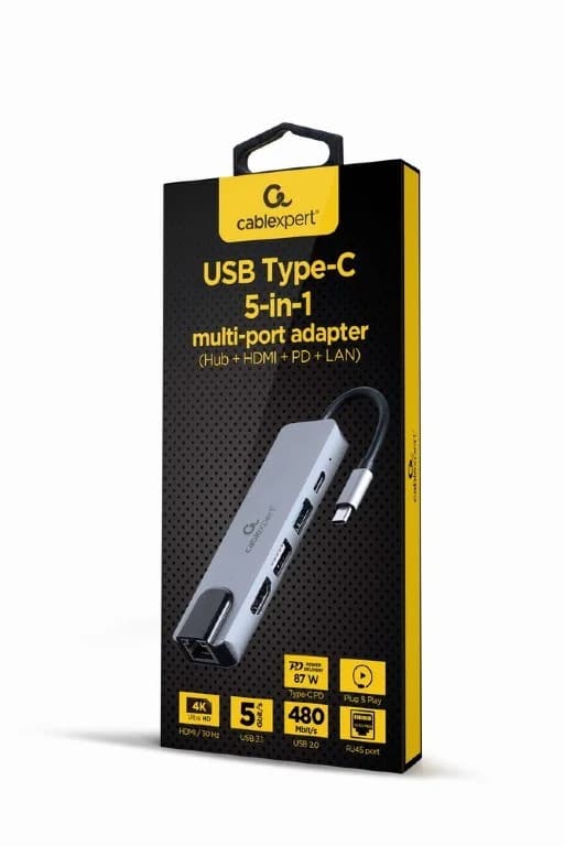 Gembird A-CM-COMBO5-04 USB Type-C 5-in-1 multi-port adapter (Hub + HDMI + PD + LAN) - Image 2