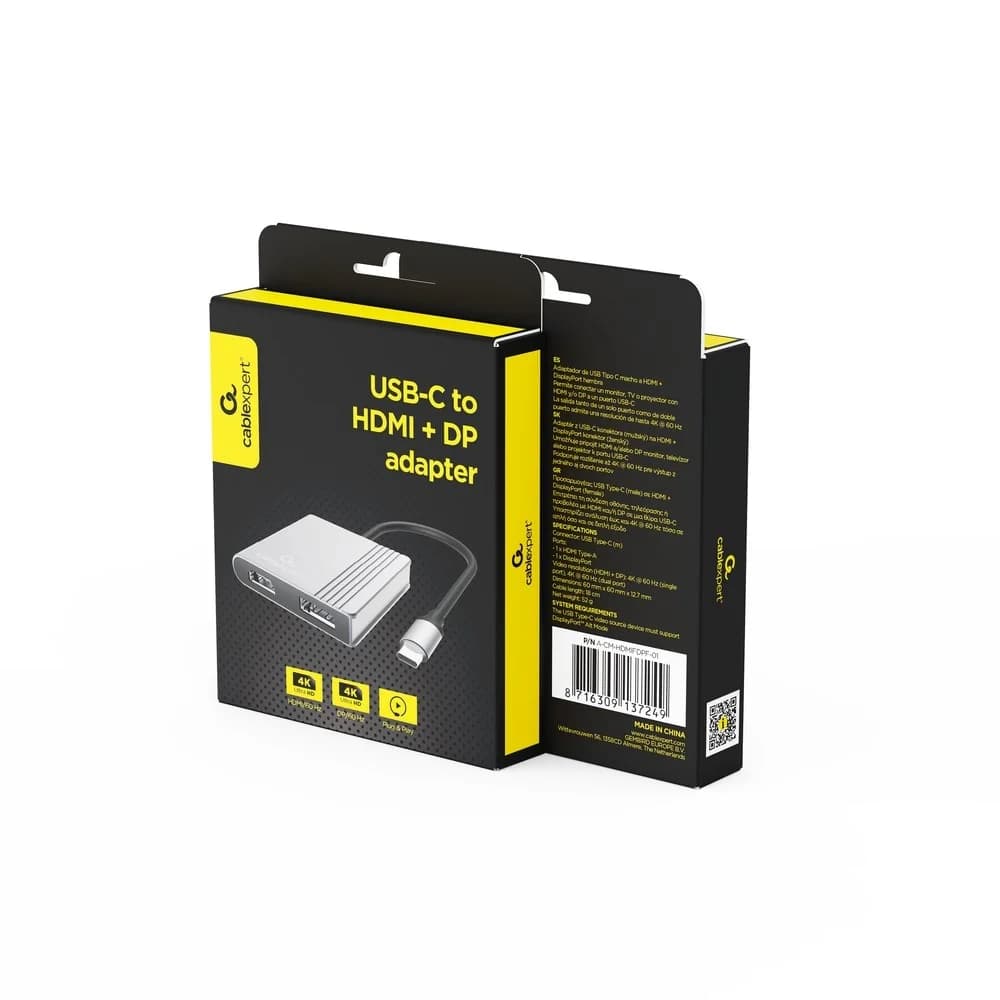 Gembird A-CM-HDMIFDPF-01 USB-C to HDMI + DP adapter, 4K 60Hz, black - Image 6