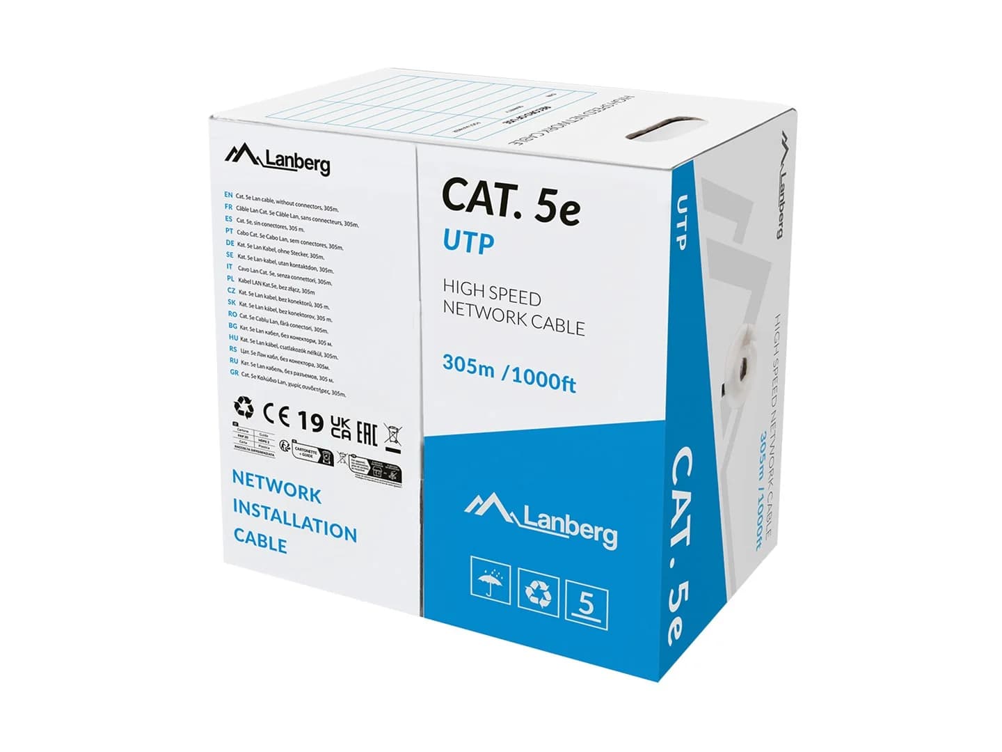 LANBERG LAN CABLE UTP CAT.5E 305M SOLID CU LSZH GREY CPR + FLUKE PASSED - Image 1
