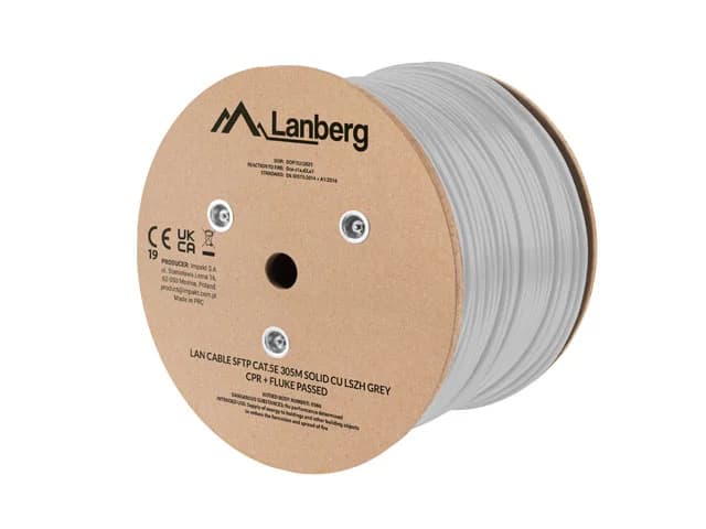 LANBERG LAN CABLE SFTP CAT.5E 305M SOLID CU LSZH GREY CPR + FLUKE PASSED - Image 1