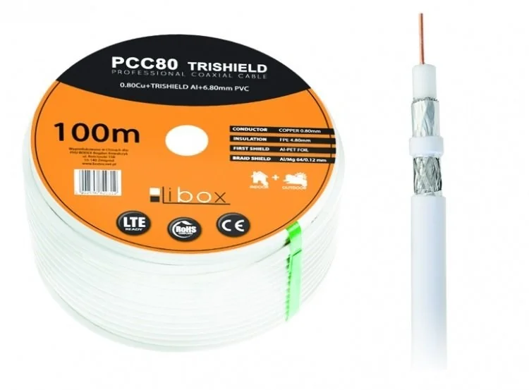 Libox Kabel koncentryczny PCC80 100m coaxial cable RG-6/U White - Image 1