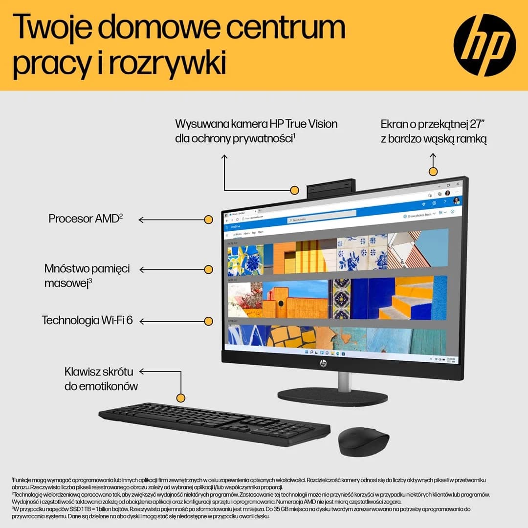HP 27-cr0222nw AMD Ryzen™ 7 7730U 68.6 cm (27") 1920 x 1080 px All-in-One PC 16 GB DDR4-SDRAM 512 GB SSD Windows 11 Home Wi-Fi 6 (802.11ax) White - Image 5
