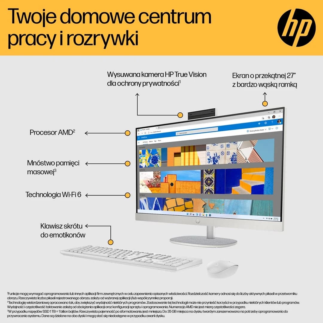 HP 27-cr0222nw AMD Ryzen™ 7 7730U 68.6 cm (27") 1920 x 1080 px All-in-One PC 16 GB DDR4-SDRAM 512 GB SSD Windows 11 Home Wi-Fi 6 (802.11ax) White - Image 6