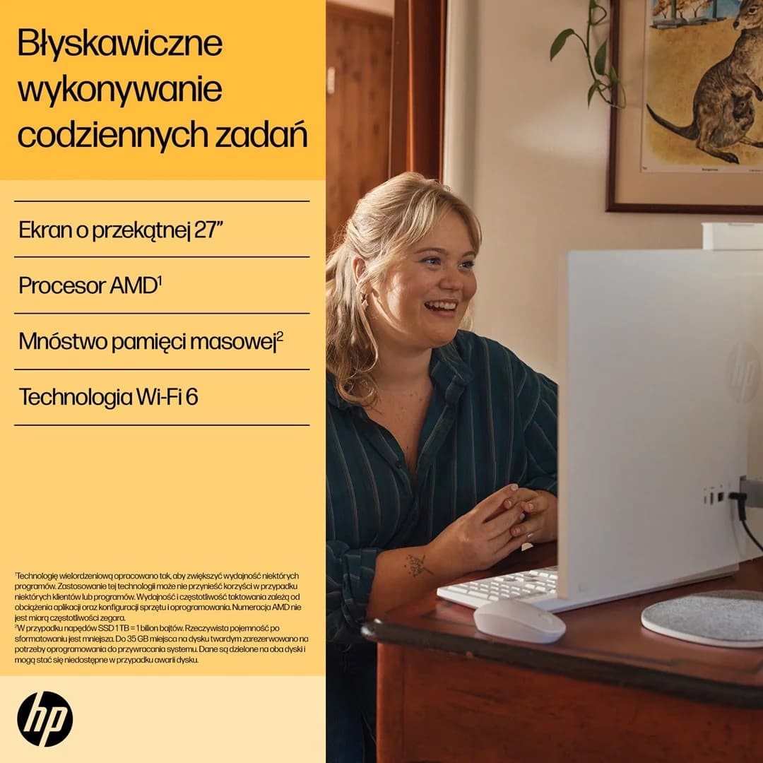 HP 27-cr0232nw AMD Ryzen™ 5 7520U 68.6 cm (27") 1920 x 1080 px All-in-One PC 16 GB LPDDR5-SDRAM 512 GB SSD Windows 11 Home Wi-Fi 6 (802.11ax) White - Image 4