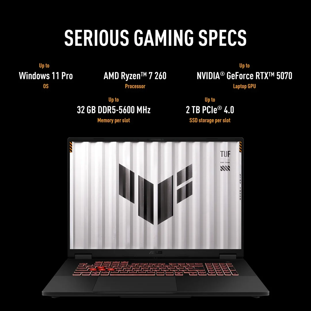 ASUS TUF Gaming A18 FA808UM-S9058 AMD Ryzen™ 7 260 Laptop 45.7 cm (18") 2.5K 16 GB DDR5-SDRAM 512 GB SSD NVIDIA GeForce RTX 5060 Wi-Fi 6E (802.11ax) NoOS Gray - Image 13