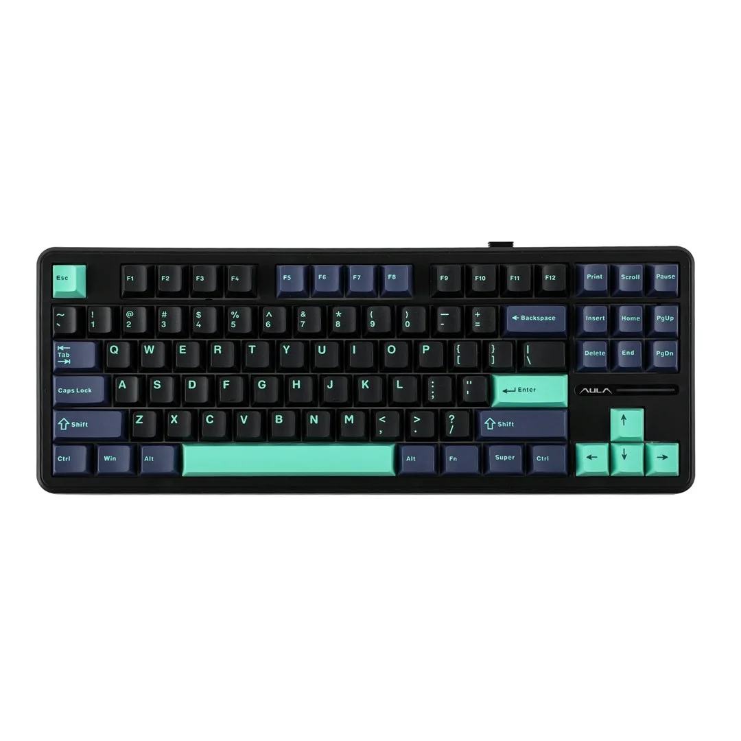 AULA Gasket F87 Pro Keyboard Black Cyan Blue GrayWoodV4 RGB - Image 1