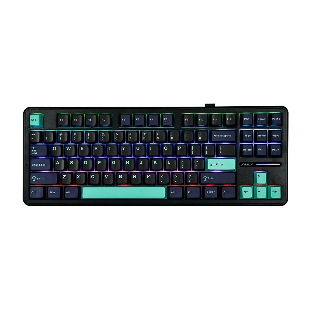 AULA Gasket F87 Pro Keyboard Black Cyan Blue GrayWoodV4 RGB - Image 2