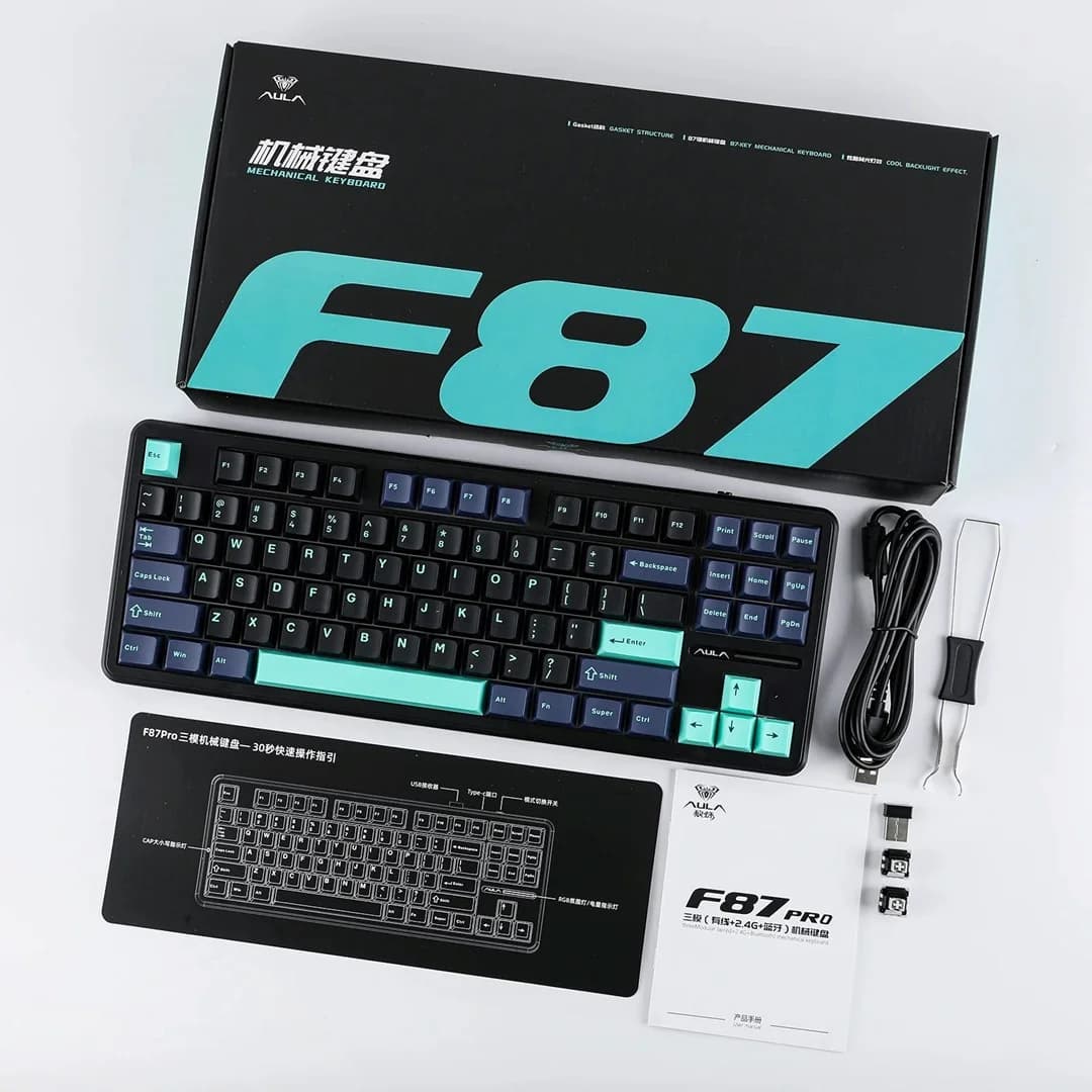 AULA Gasket F87 Pro Keyboard Black Cyan Blue GrayWoodV4 RGB - Image 8
