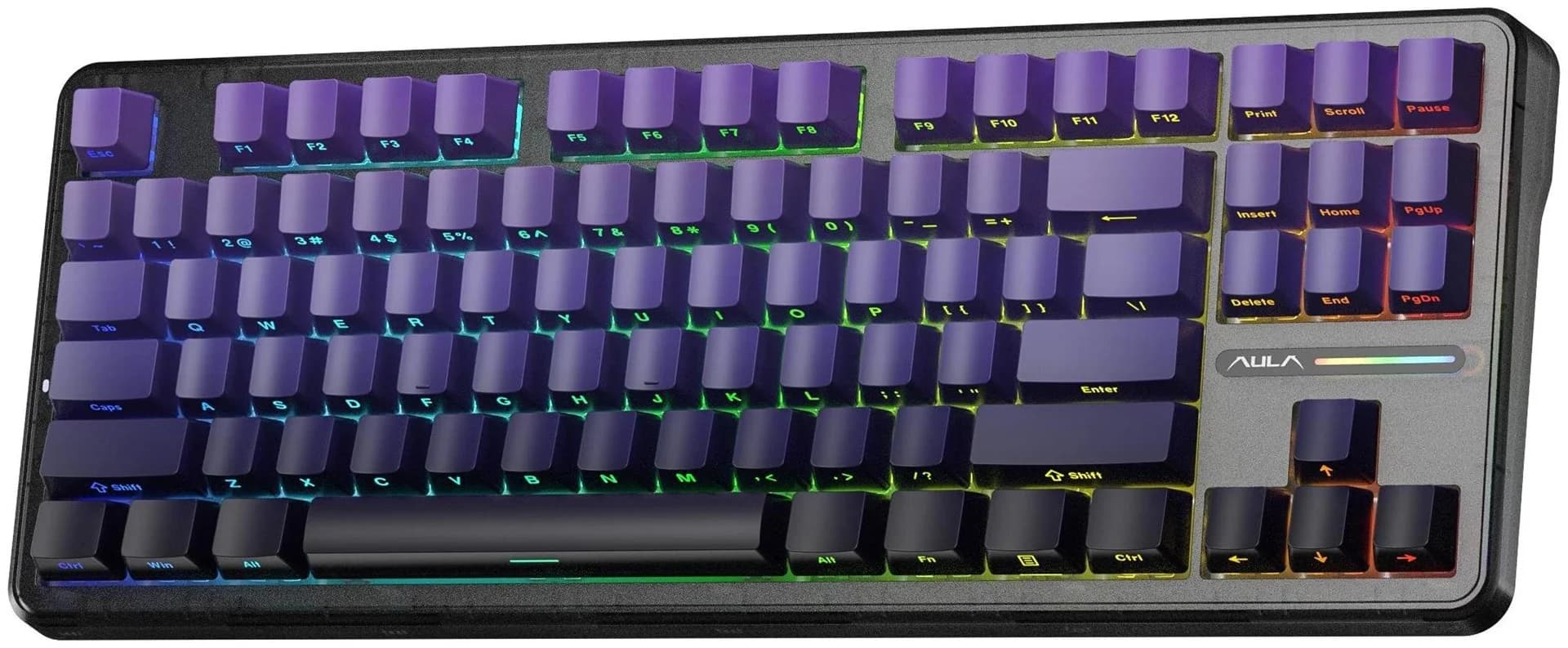 AULA Gasket F87 Pro Keyboard Black Purple GrayWoodV4 RGB - Image 3