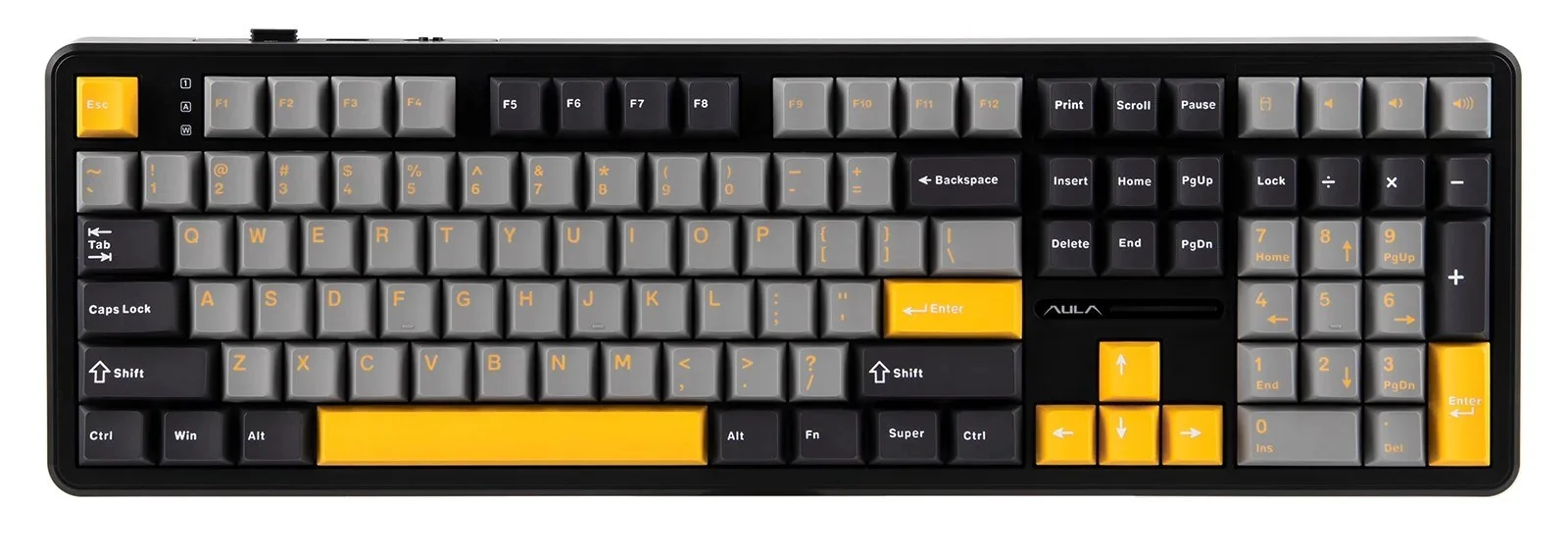 F108 Gray+Orange+Deep Gray Gasket Keyboard with Volcano RGB Switches – AULA - Image 1