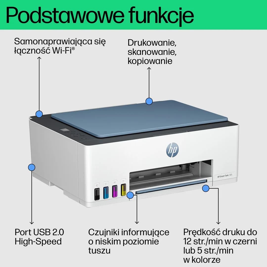 HP Smart Tank 585 All-in-One Printer, Home and home office, Print, copy, scan, Wireless; High-volume printer tank; Print from phone or tablet; Scan to PDF - Image 3