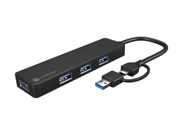NATEC HUB USB-C 3.0 MAYFLY 4-PORTS + USB-A ADAPTER - Image 1