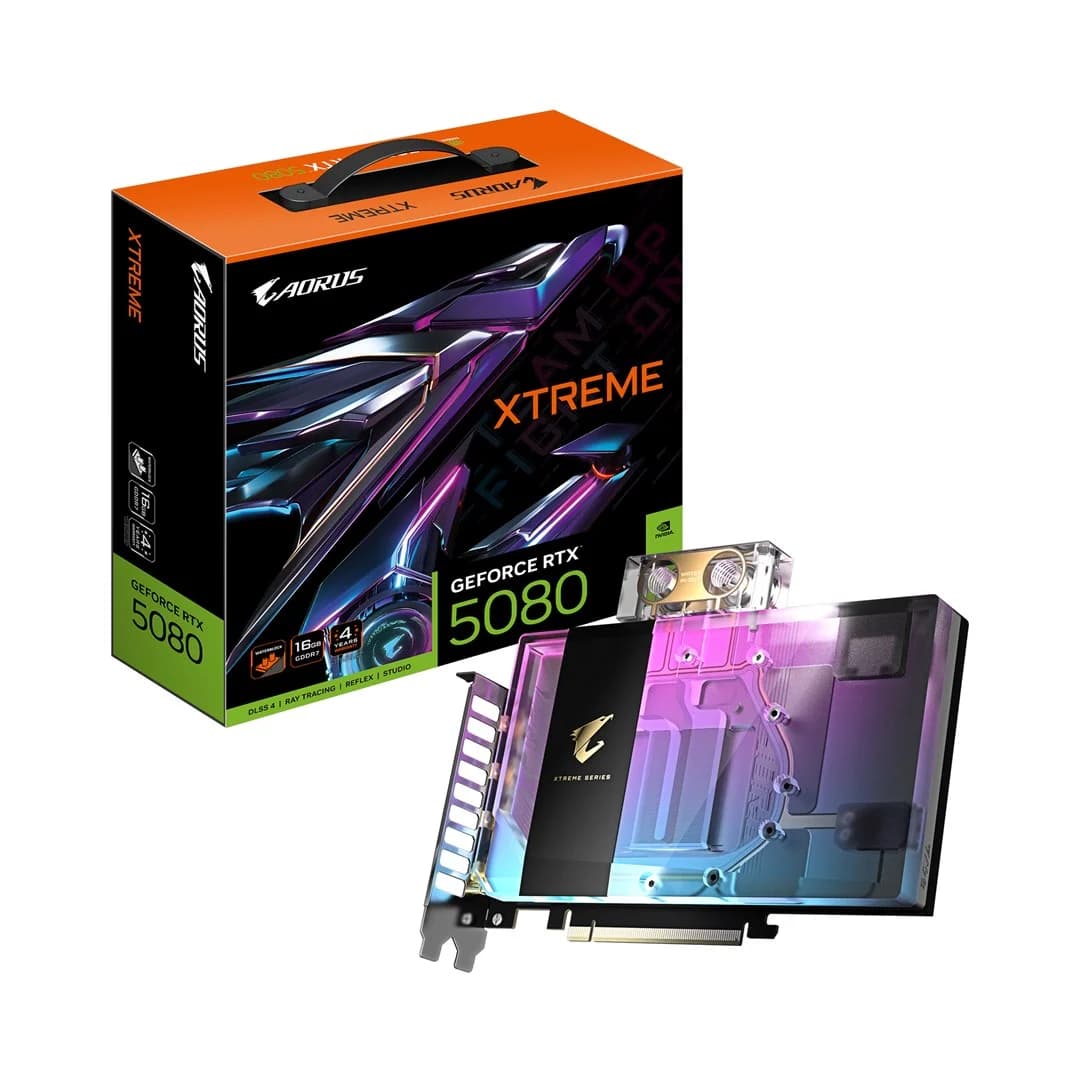 GIGABYTE AORUS GeForce RTX 5080 XTREME WATERFORCE WB 16G Graphics Card - 16GB GDDR7, 256bit, PCI-E 5.0, 2805MHz Core Clock, 3 x DP 2.1a, 1 x HDMI 2.1b, NVIDIA DLSS 4, GV-N5080AORUSX WB-16GD - Image 1