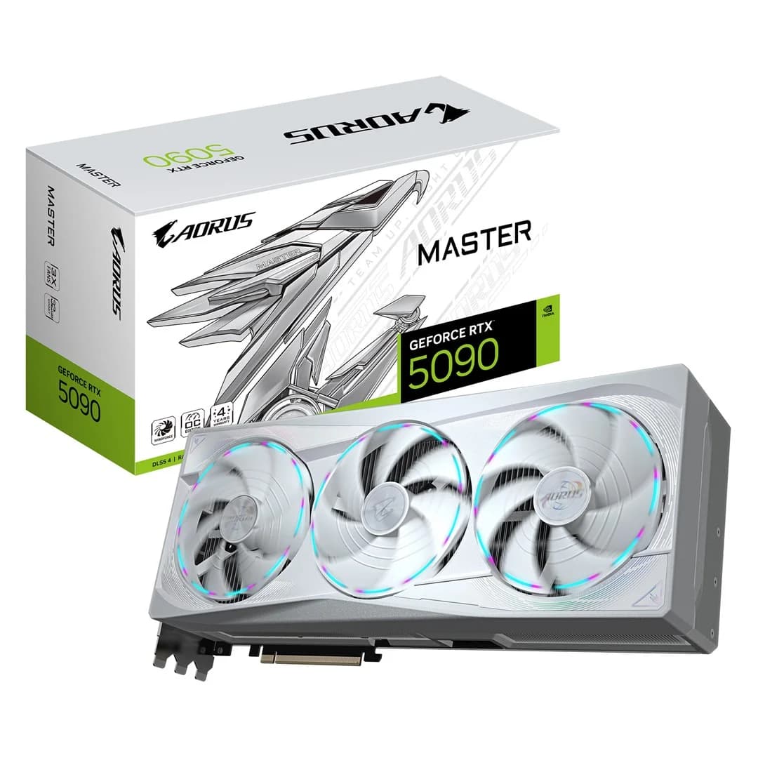 GIGABYTE AORUS GeForce RTX 5090 MASTER ICE 32G Graphics Card - 32GB GDDR7, 512bit, PCI-E 5.0, 2655MHz Core Clock, 3 x DP 2.1a, 1 x HDMI 2.1b, NVIDIA DLSS 4, GV-N5090AORUSM ICE-32GD - Image 1