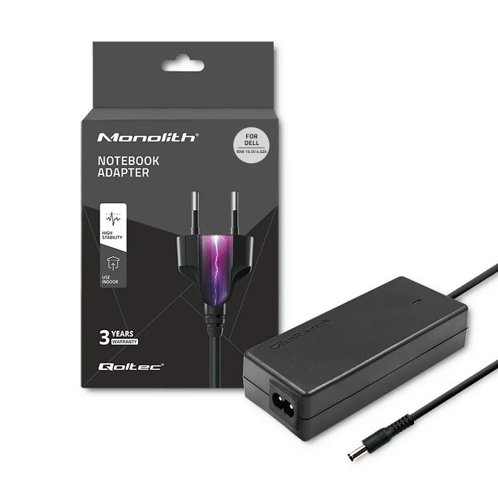 Qoltec 51516.90W Power adapter for Dell | 90W | 19.5V | 4.62A | 4.5*3.0+pin | +power cable - Image 1