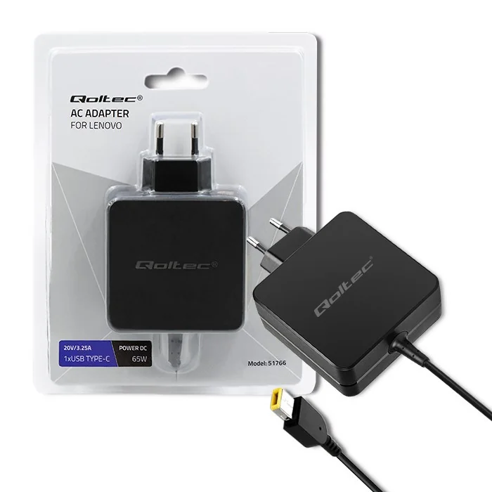 Qoltec 51766 Power adapter for Lenovo 65W | 20V |3.25A | Slim tip+pin - Image 1