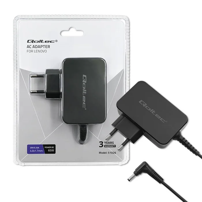 Qoltec 51026 power adapter/inverter Indoor/outdoor 65 W Black - Image 1