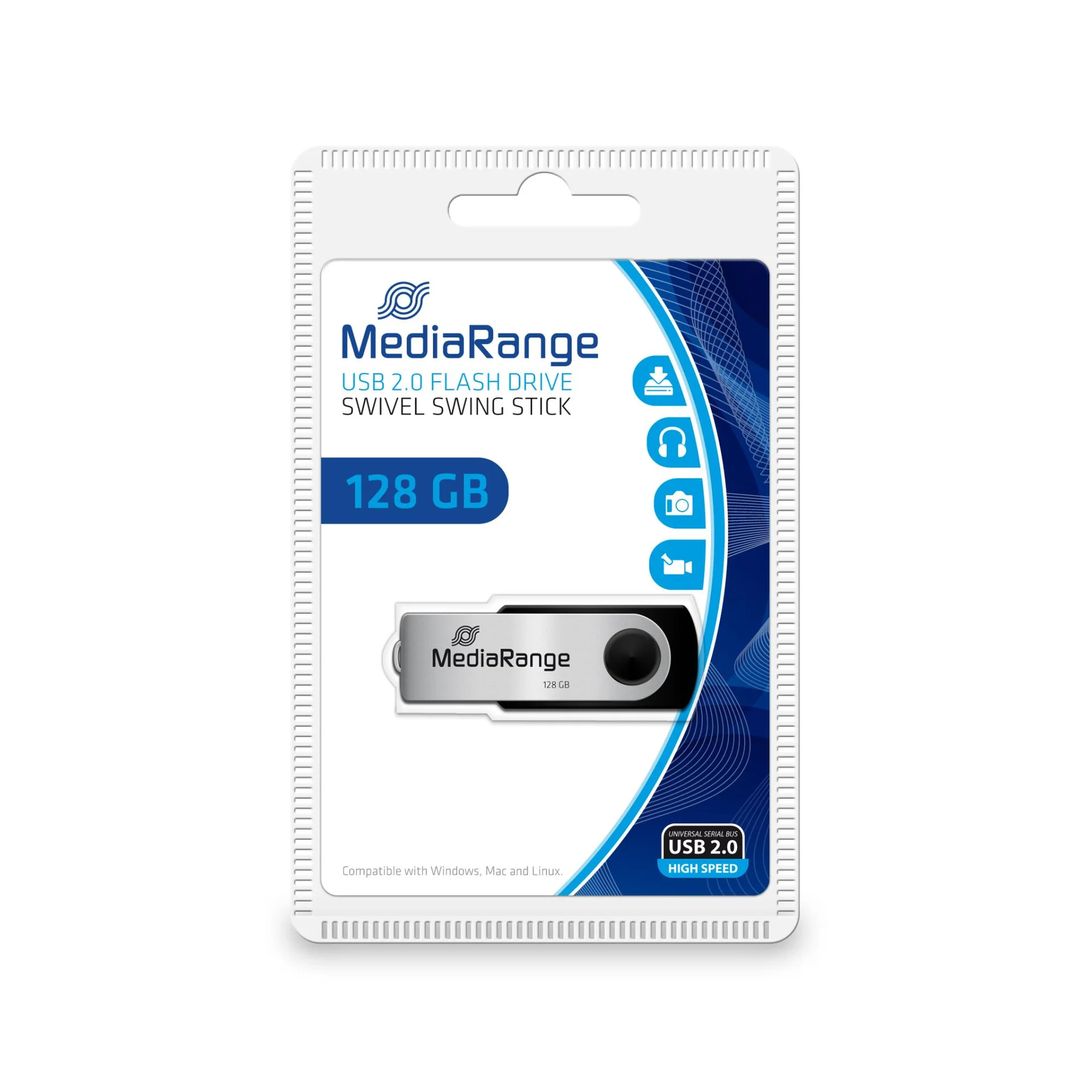 MEMORY DRIVE FLASH USB2 128GB/MR913 MEDIARANGE - Image 1